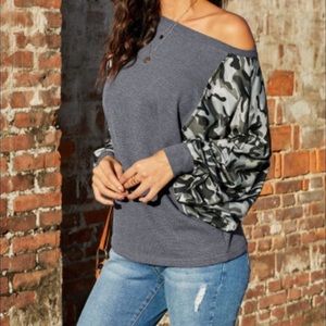 NWT Camo Gray Spliced Dolman Top